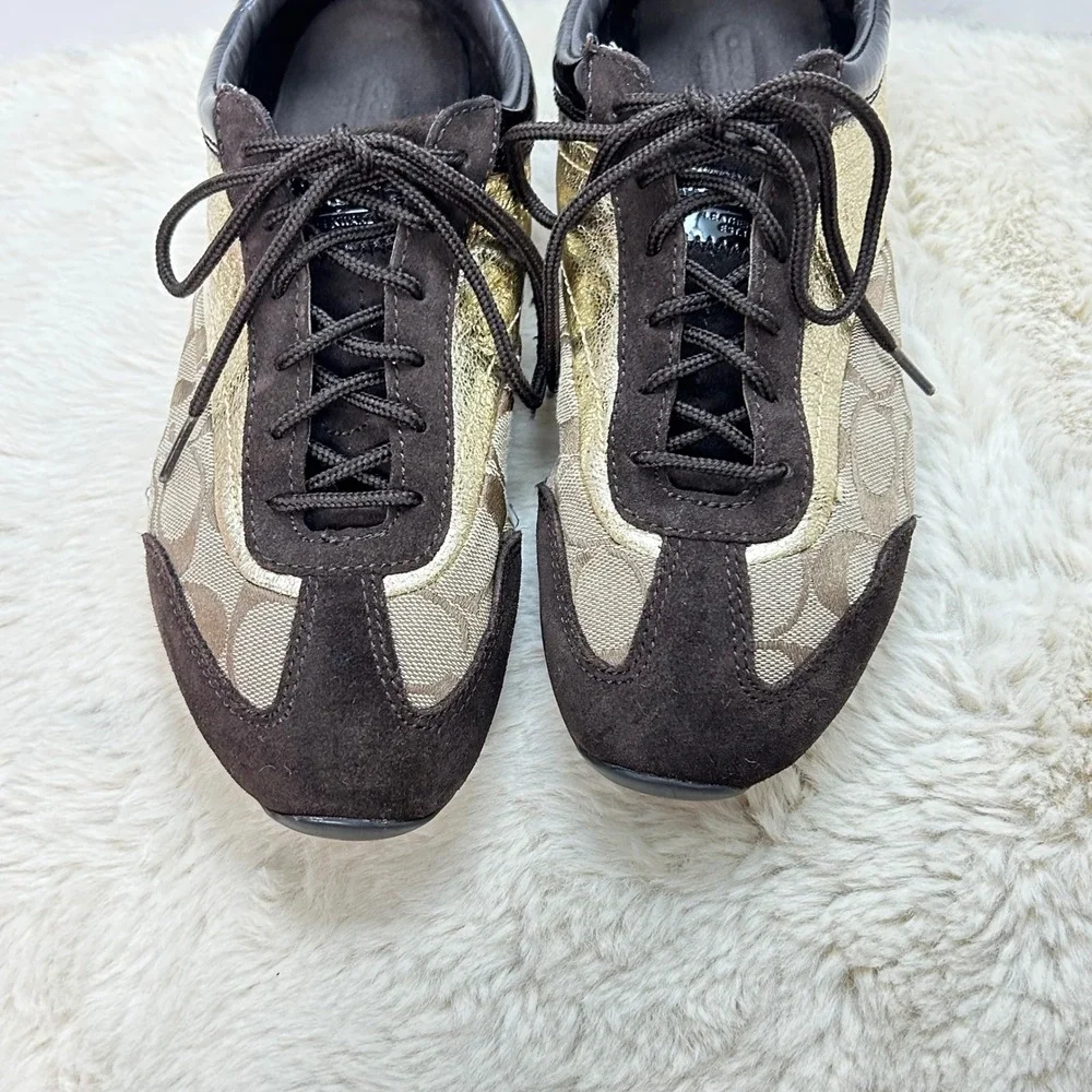 COACH‎ Brown & Gold Monogram Sneakers Shoes Low Top Designer